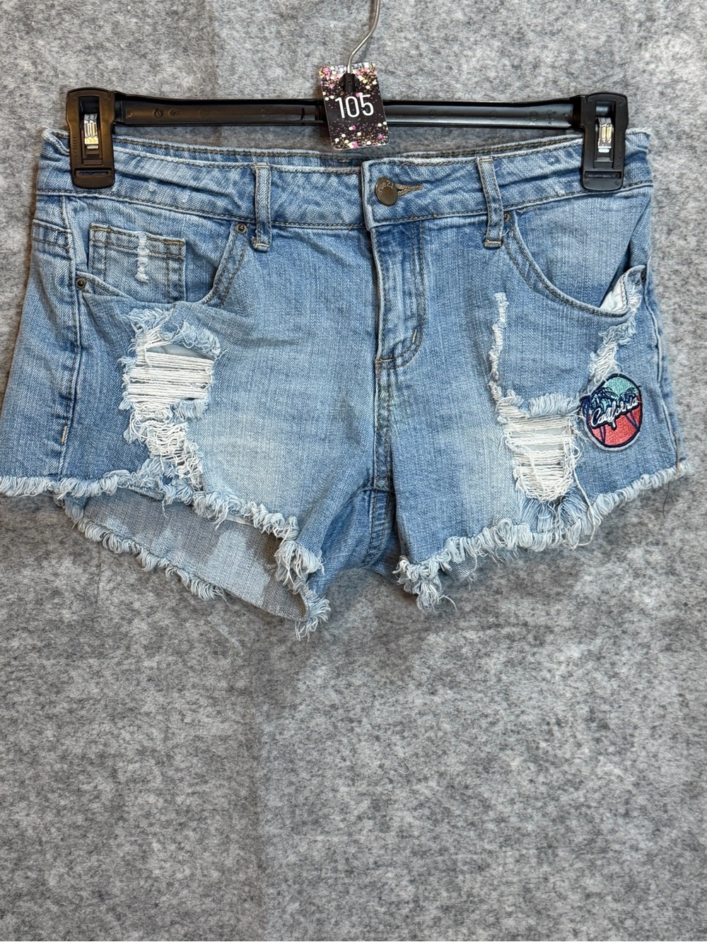 Rue21 Distressed Denim Shorts 7/8 Patch Frayed Cutoff Y2K Festival